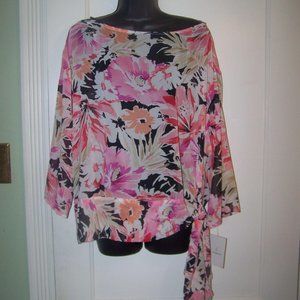 Liz Claiborne Floral Top Blouse Side Tie XL